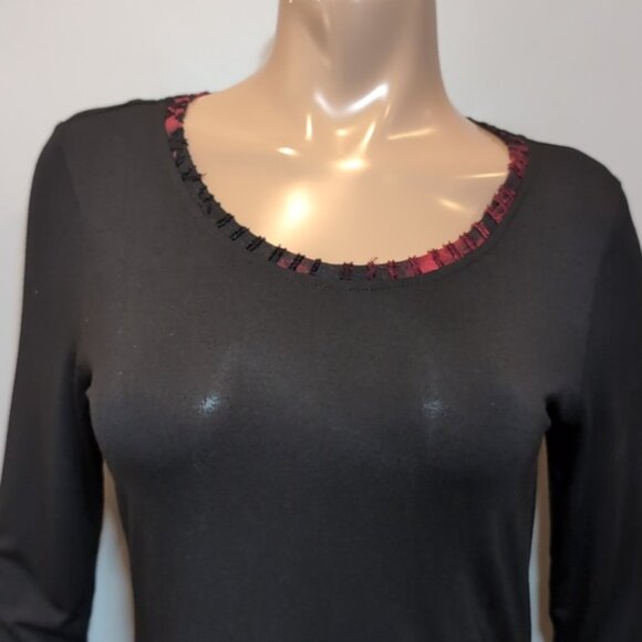 Peter Nygård Tunic Top 3/4 Sleeve Faux Layer Wrap Hem Scoop Neck - Picture 6 of 15